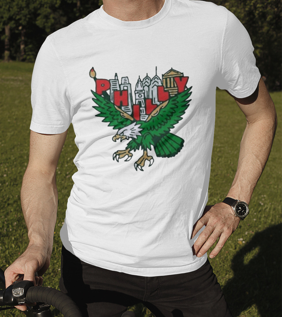 Philly Eagles City Of Brotherly Love Skyline Green Eagle T-Shirt