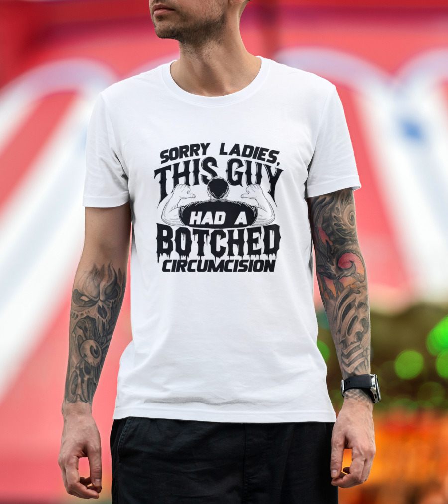 Sorry Ladies This Guy Had A Botched Circumcision Back View Thumbs Pointing T-Shirt