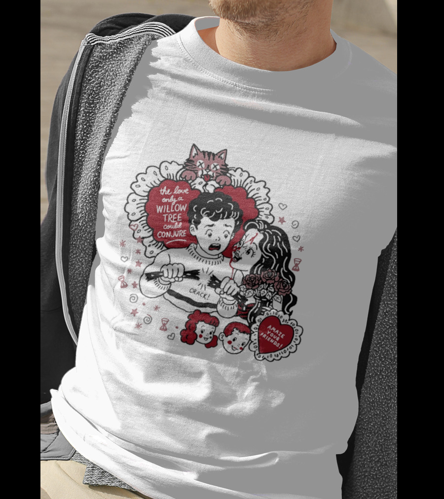 The Love Only A Willow Tree Could Conjure Crack Heartbreak Roses Cat T-Shirt