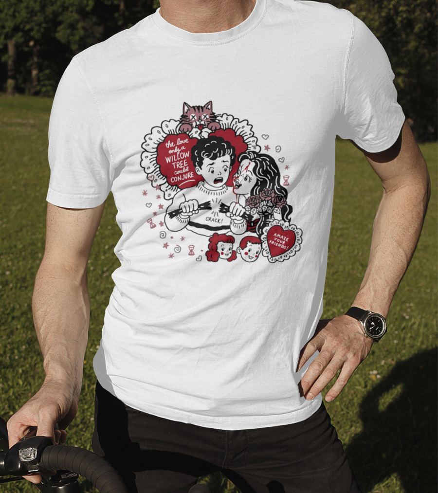 The Love Only A Willow Tree Could Conjure Crack Heartbreak Roses Cat T-Shirt