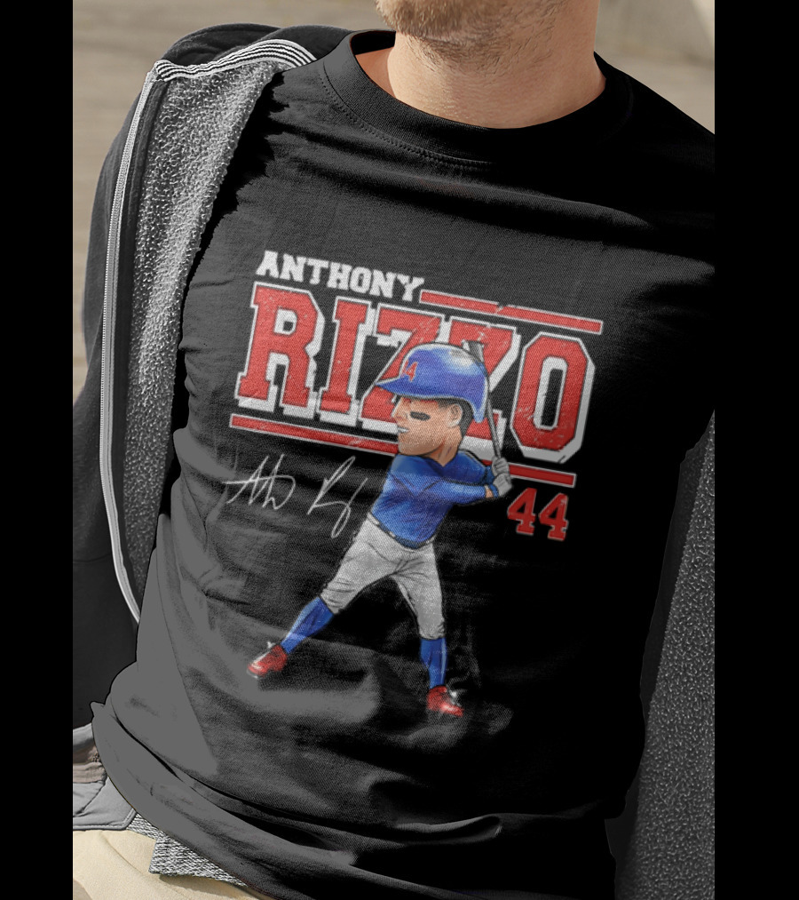 Anthony Rizzo 44 Baseball Player Caricature Batting Stance Distressed Signature T-Shirt