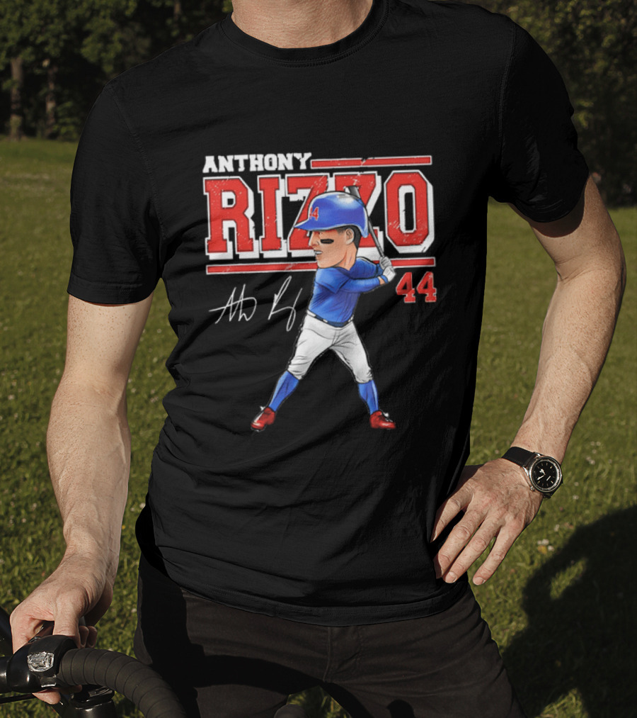 Anthony Rizzo 44 Baseball Player Caricature Batting Stance Distressed Signature T-Shirt