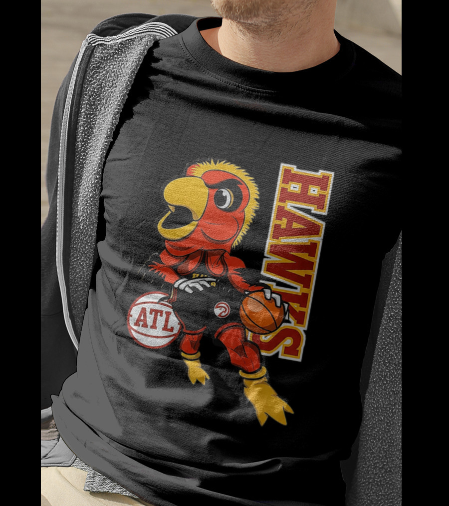 Hawks Bird Holding Basketball With ATL T-Shirt