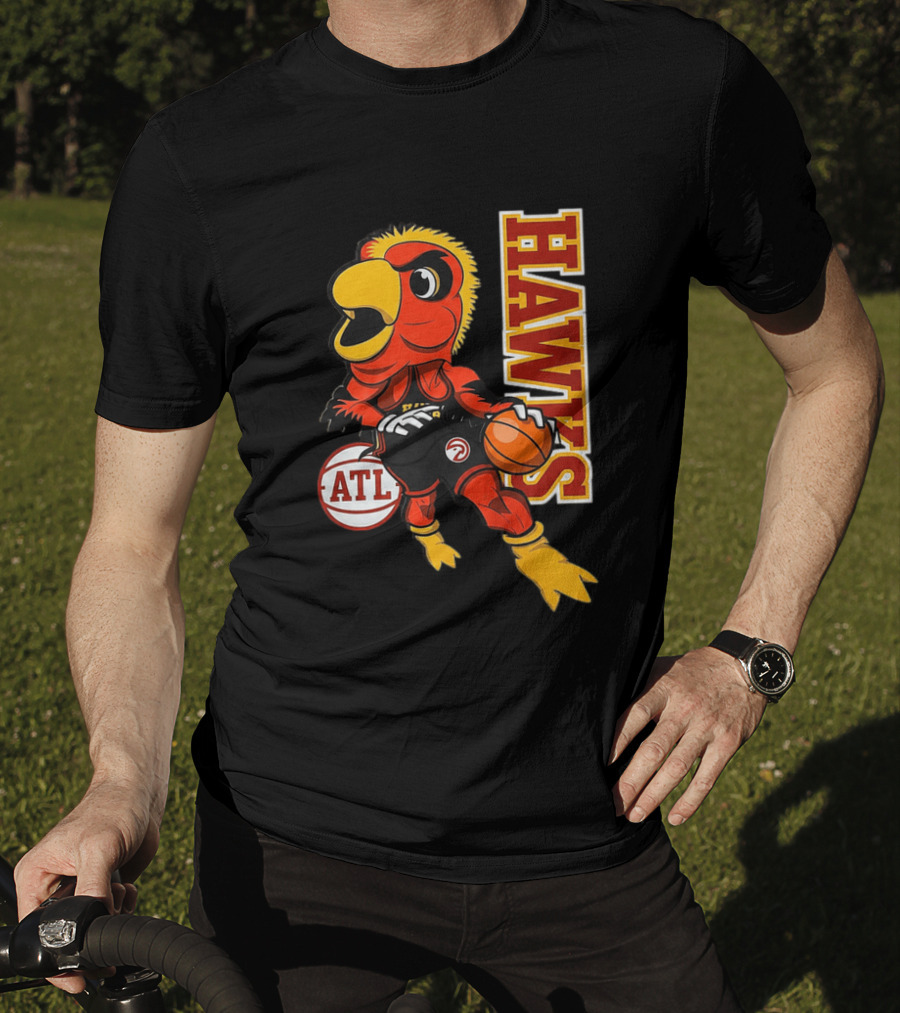 Hawks Bird Holding Basketball With ATL T-Shirt