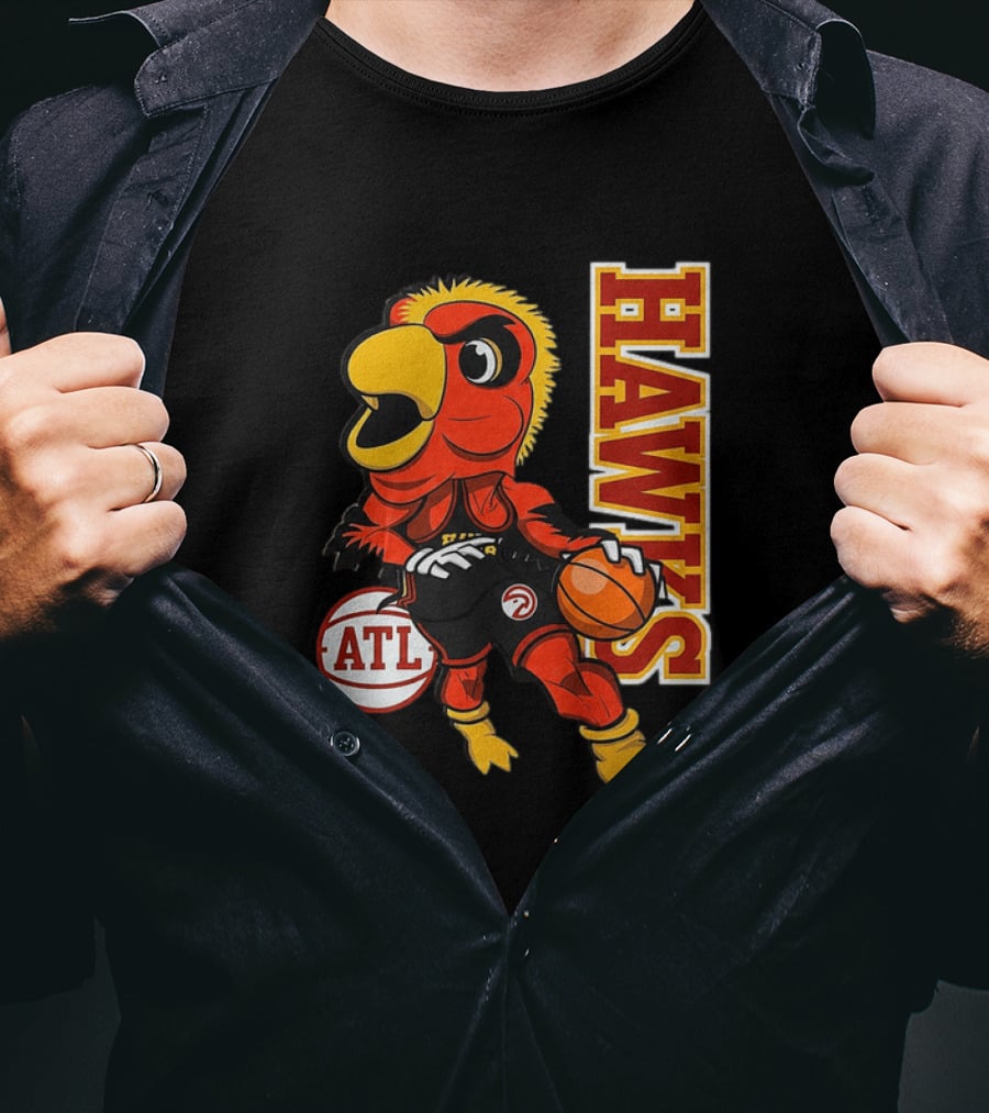 Hawks Bird Holding Basketball With ATL T-Shirt