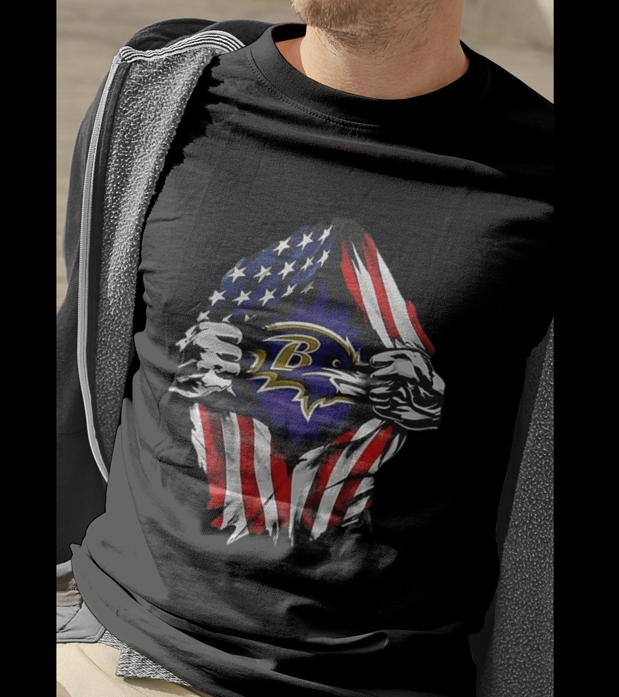 Baltimore Ravens American Flag Superman T-Shirt