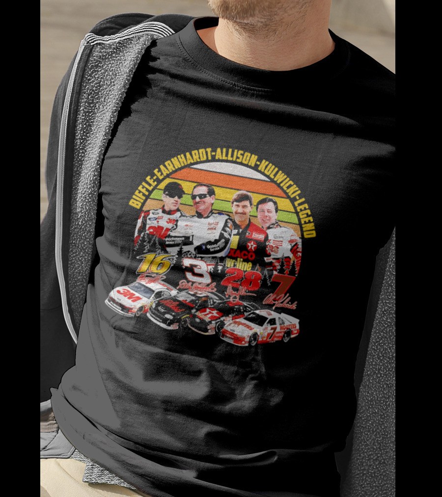Biffle Earnhardt Allison Kulwicki NASCAR Legends 3M Valvoline Hooters Racing Cars T-Shirt