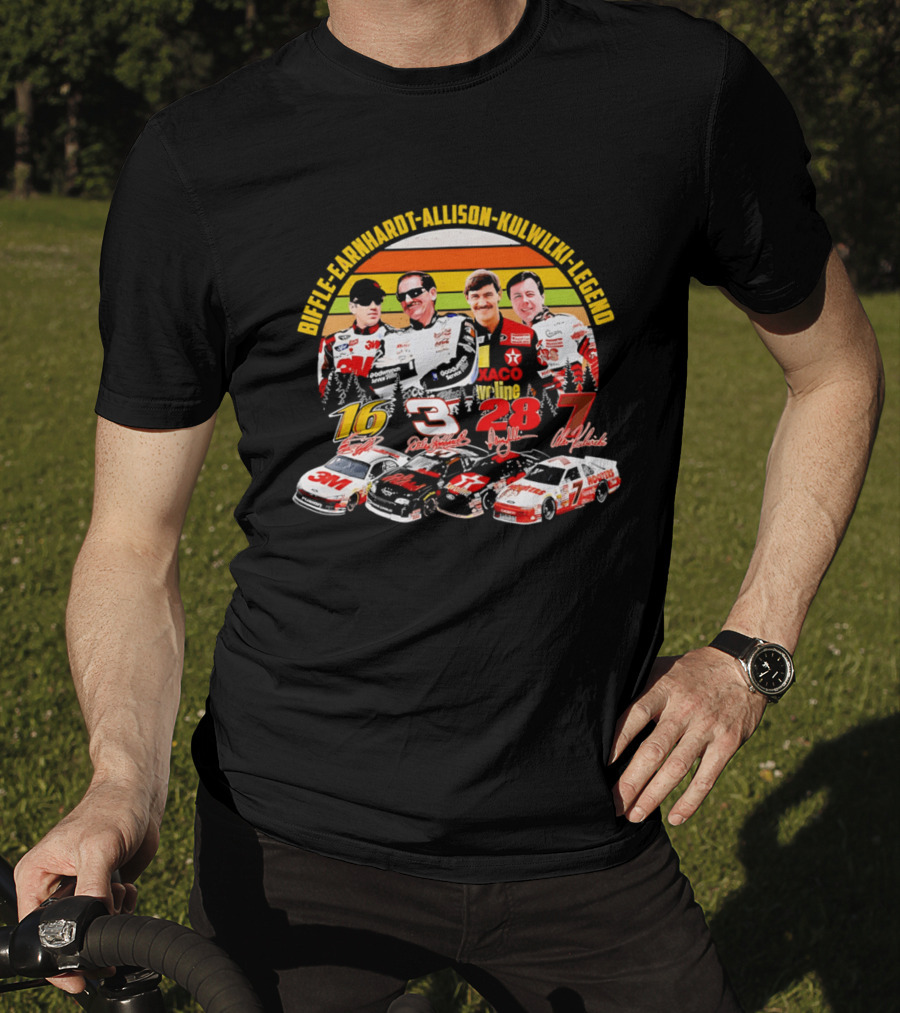Biffle Earnhardt Allison Kulwicki NASCAR Legends 3M Valvoline Hooters Racing Cars T-Shirt