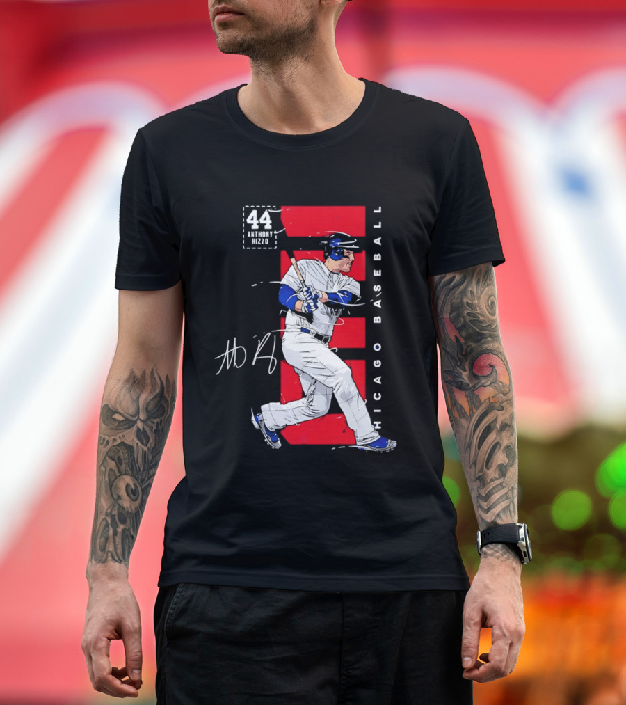 Chicago Baseball 44 Anthony Rizzo Swinging White And Red T-Shirt
