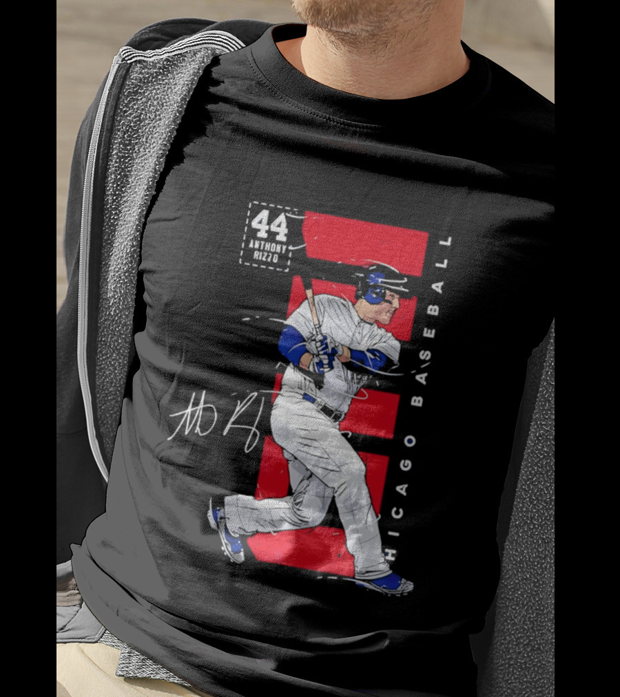 Chicago Baseball 44 Anthony Rizzo Swinging White And Red T-Shirt