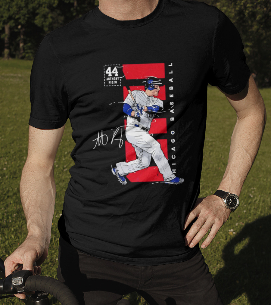 Chicago Baseball 44 Anthony Rizzo Swinging White And Red T-Shirt