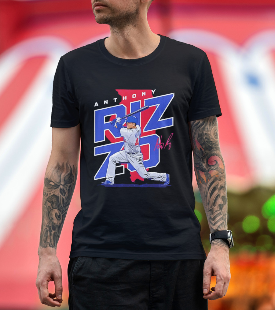 Anthony Rizzo 44 Chicago Cubs Batting Illinois Map T-Shirt