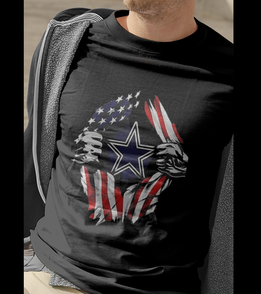 Dallas Cowboys Star American Flag Superman Skull Cap Backwards T-Shirt
