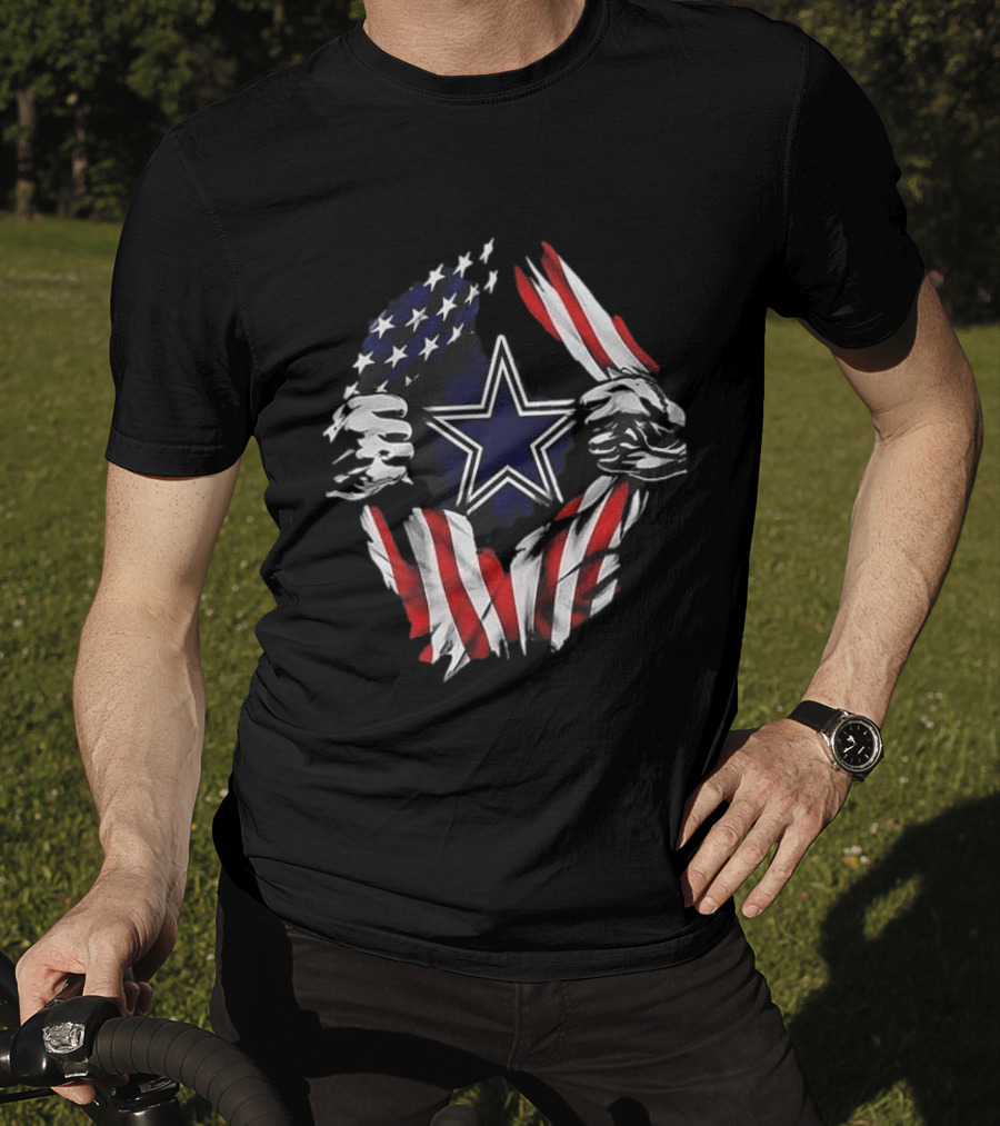 Dallas Cowboys Star American Flag Superman Skull Cap Backwards T-Shirt