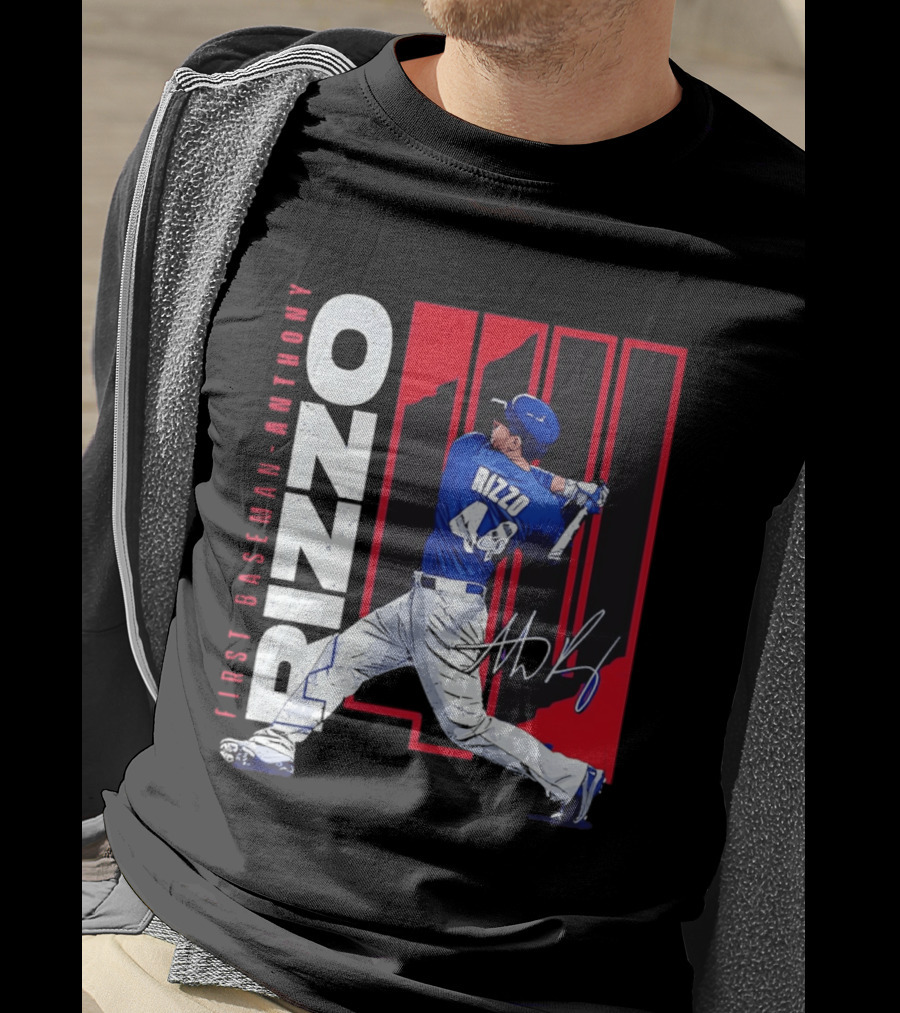 First Baseman Anthony Rizzo Swinging Action 44 Distressed T-Shirt