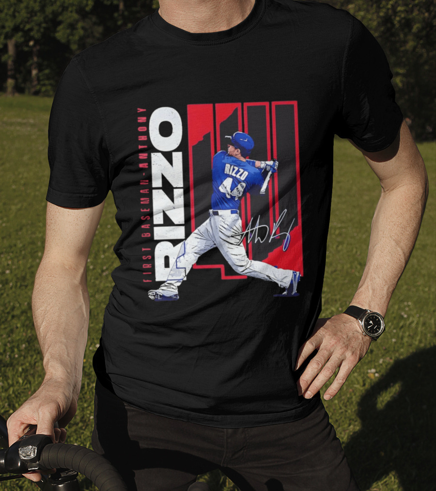 First Baseman Anthony Rizzo Swinging Action 44 Distressed T-Shirt
