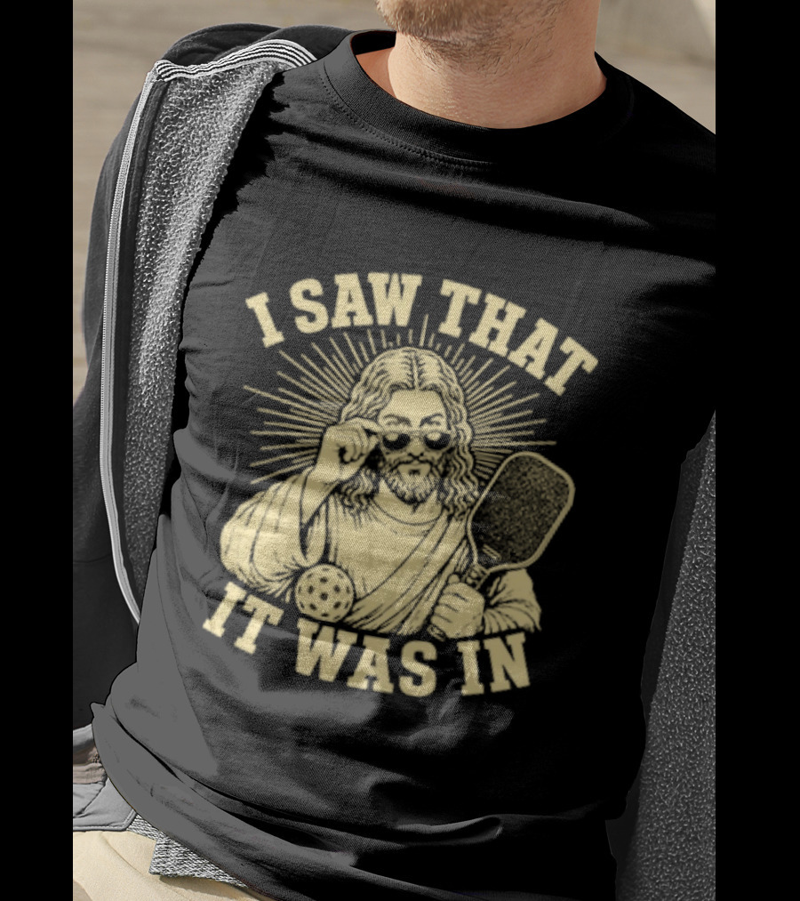 I Saw That Jesus Pickleball It Was In Sunglasses Paddle T-Shirt