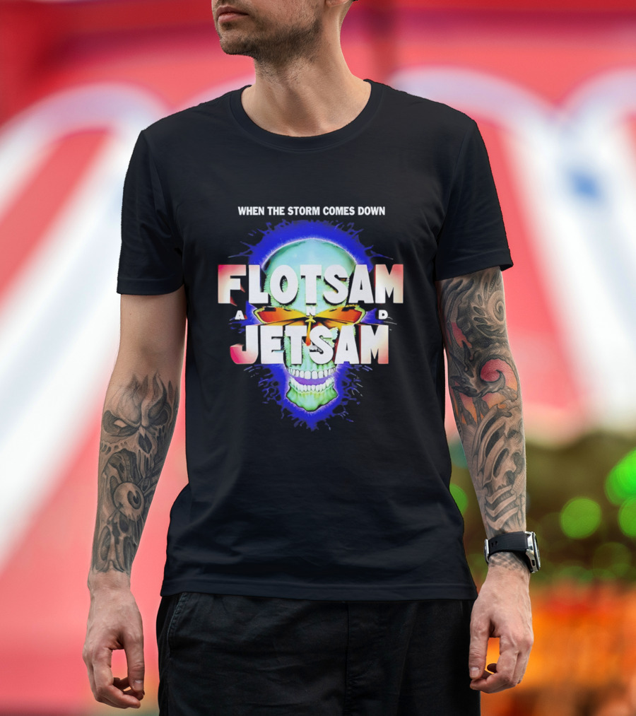 Flotsam And Jetsam When The Storm Comes Down Green Skull Blue Aura T-Shirt