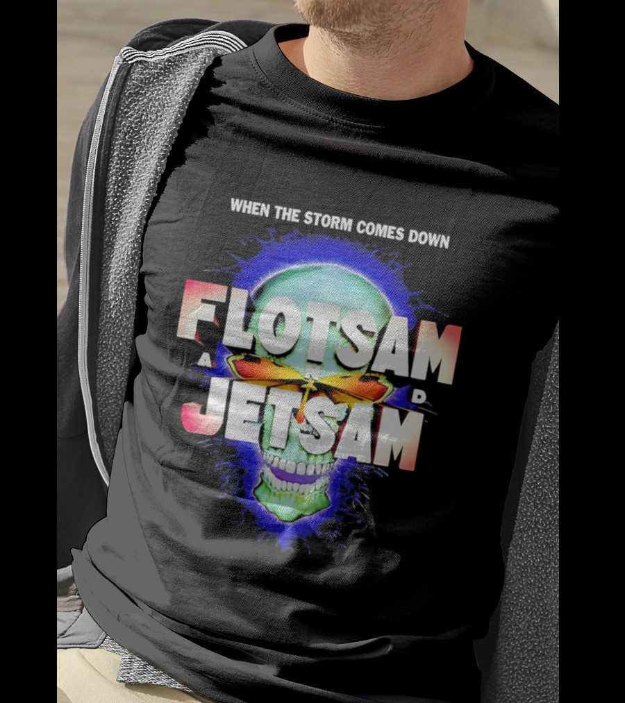 Flotsam And Jetsam When The Storm Comes Down Green Skull Blue Aura T-Shirt