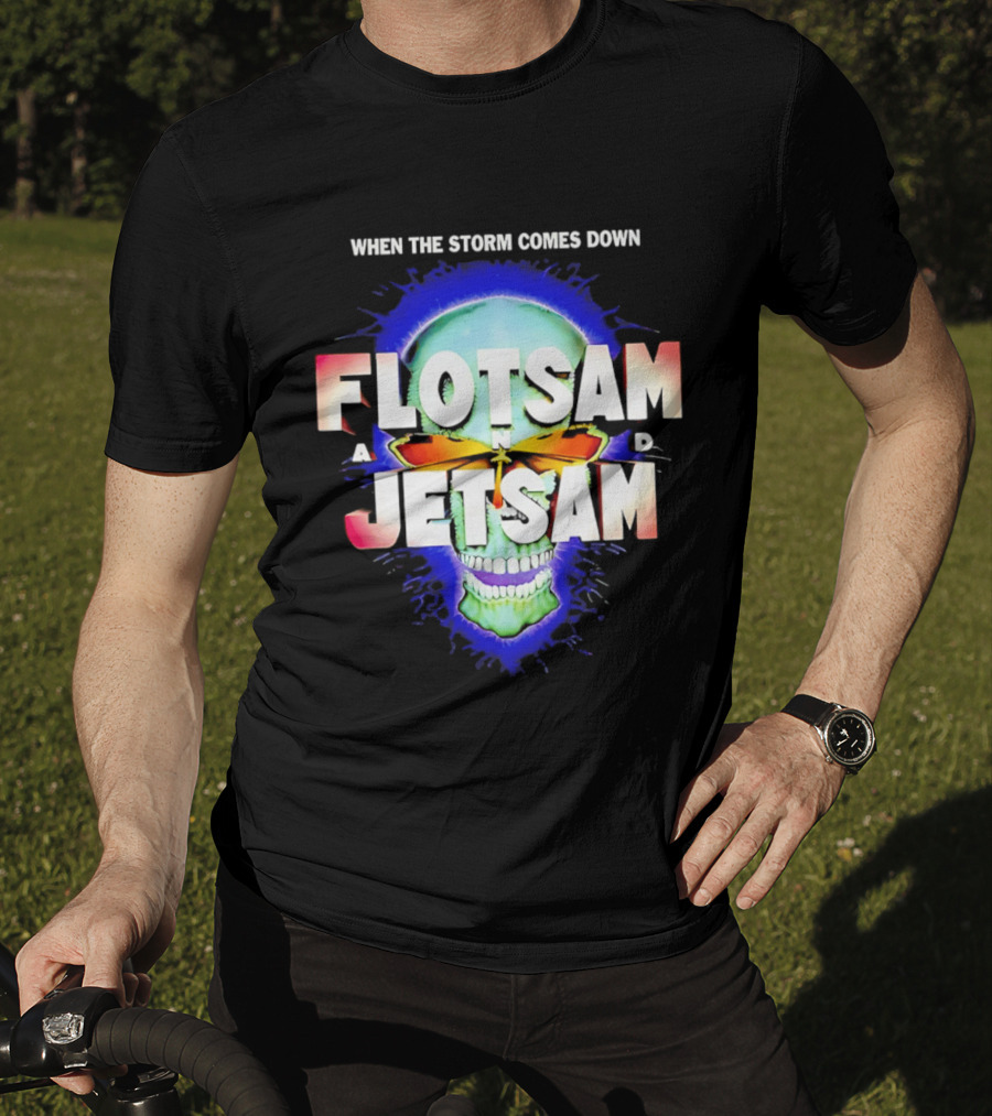 Flotsam And Jetsam When The Storm Comes Down Green Skull Blue Aura T-Shirt