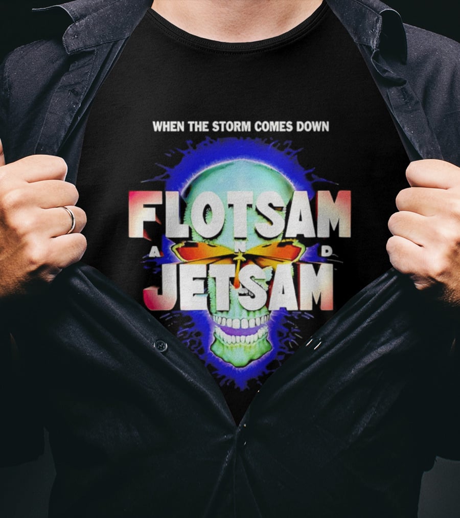 Flotsam And Jetsam When The Storm Comes Down Green Skull Blue Aura T-Shirt