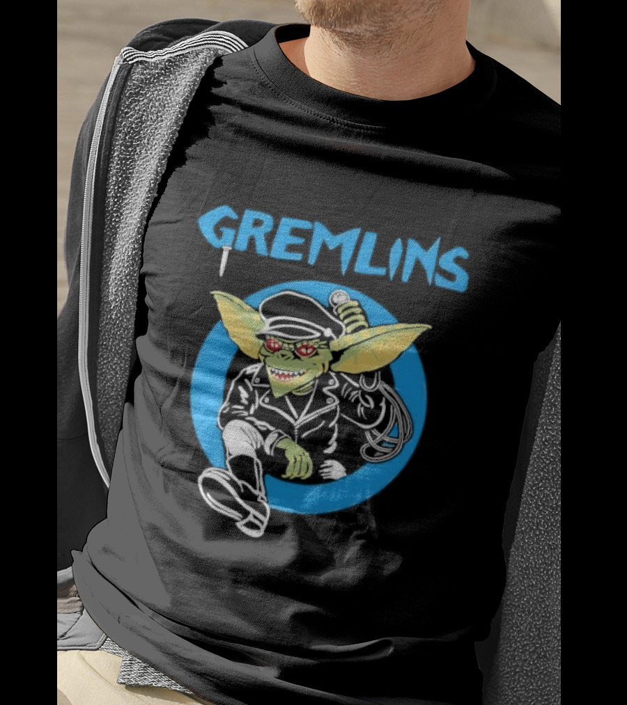 Gremlins Cartoon Leather Biker Gizmo Blue Circle T-Shirt