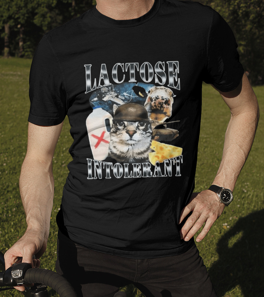 Lactose Tolerant Funny Cat Cheese Milk Jug Helmet Dog Spaceship T-Shirt