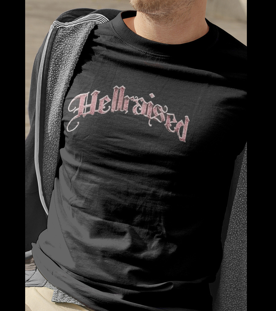Hellraised Pink Rose Skull Yellow Flames Ornate Frame Distressed T-Shirt