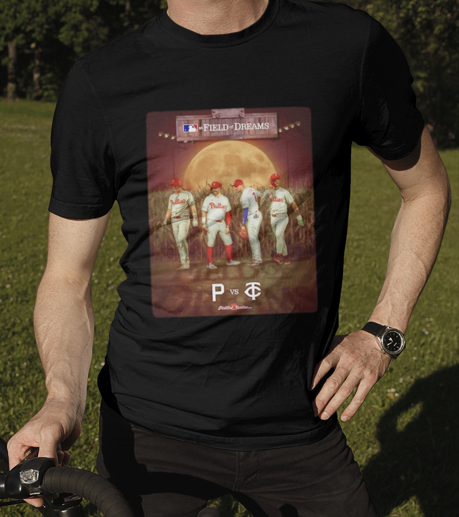 MLB At Field Of Dreams Philadelphia Phillies Vs Minnesota Twins 2026 Moonlit Cornfield Scene T-Shirt