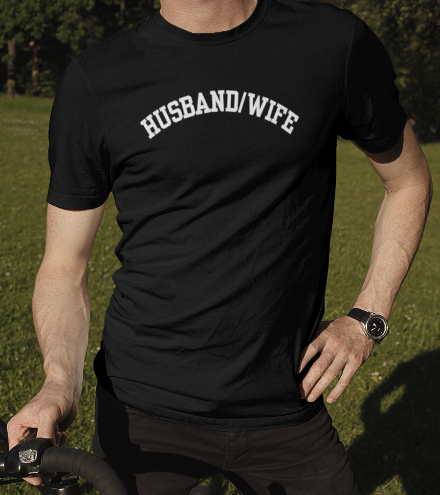 Husband Wife Arched White Varsity College Block T-Shirt