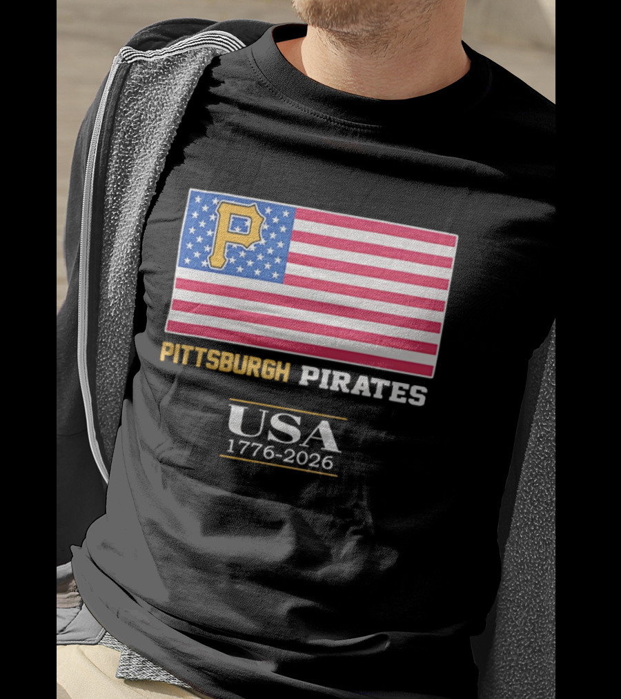 Pittsburgh Pirates American Flag USA 1776 2026 Yellow P T-Shirt