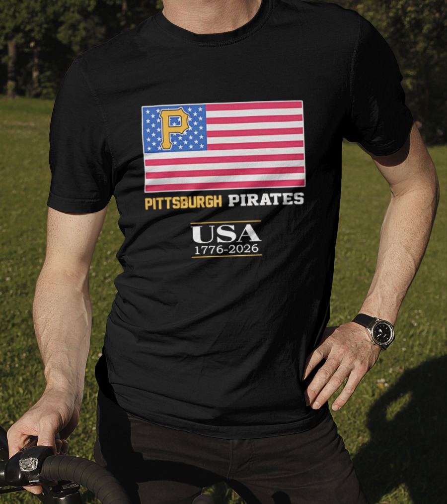Pittsburgh Pirates American Flag USA 1776 2026 Yellow P T-Shirt