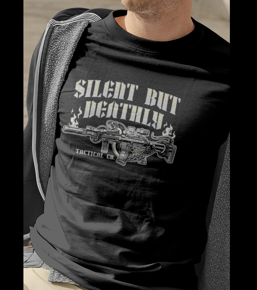 Silent But Deathly Venomous Snake Wrapped Suppressed Rifle Smoke Tactical UX T-Shirt