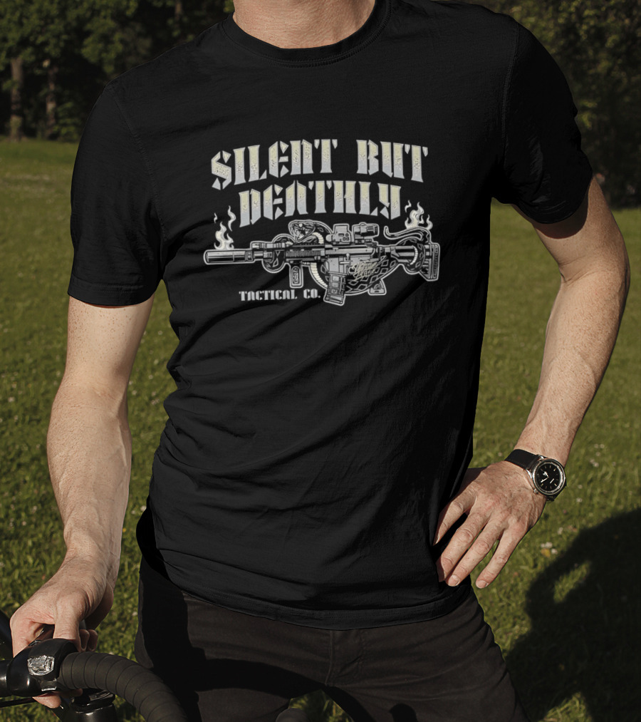 Silent But Deathly Venomous Snake Wrapped Suppressed Rifle Smoke Tactical UX T-Shirt