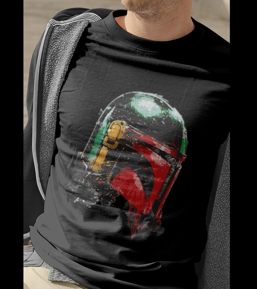 Star Wars Boba Fett Helmet Distressed Paint Splatter Drip T-Shirt