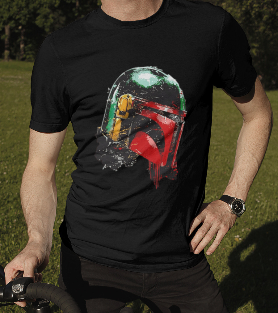 Star Wars Boba Fett Helmet Distressed Paint Splatter Drip T-Shirt
