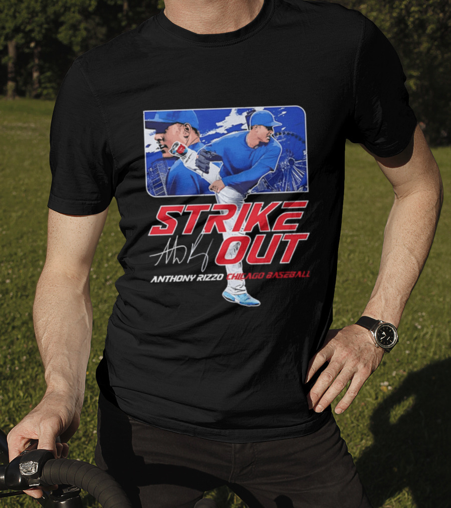 Strike Out Anthony Rizzo Chicago Baseball Pitcher Ferris Wheel Skyline T-Shirt