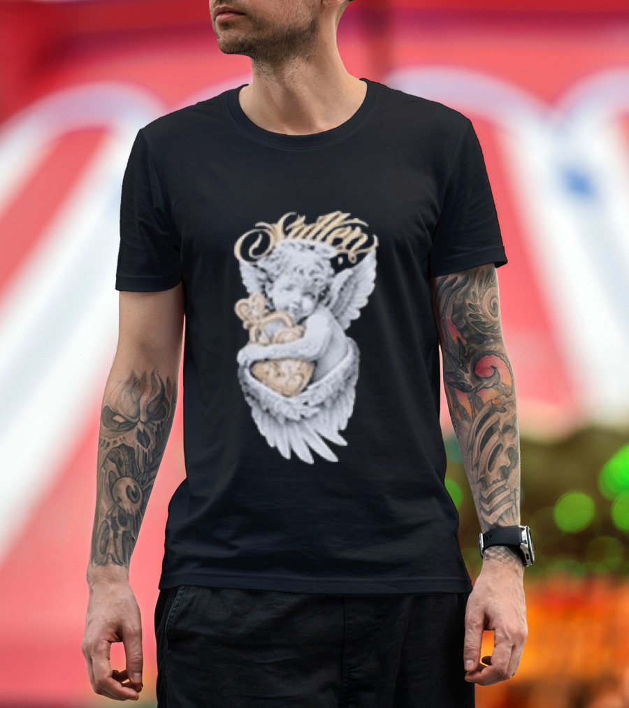 Sullen Heavenly Angel Embracing Heart T-Shirt
