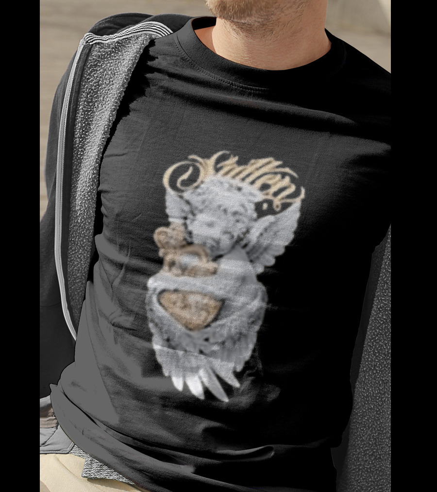 Sullen Heavenly Angel Embracing Heart T-Shirt