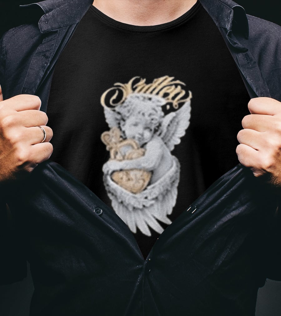 Sullen Heavenly Angel Embracing Heart T-Shirt