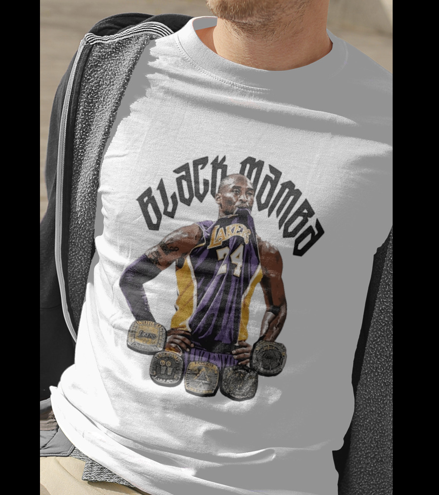 Black Mamba Kobe Bryant 24 Los Angeles Lakers NBA 5 Championship Rings T-Shirt