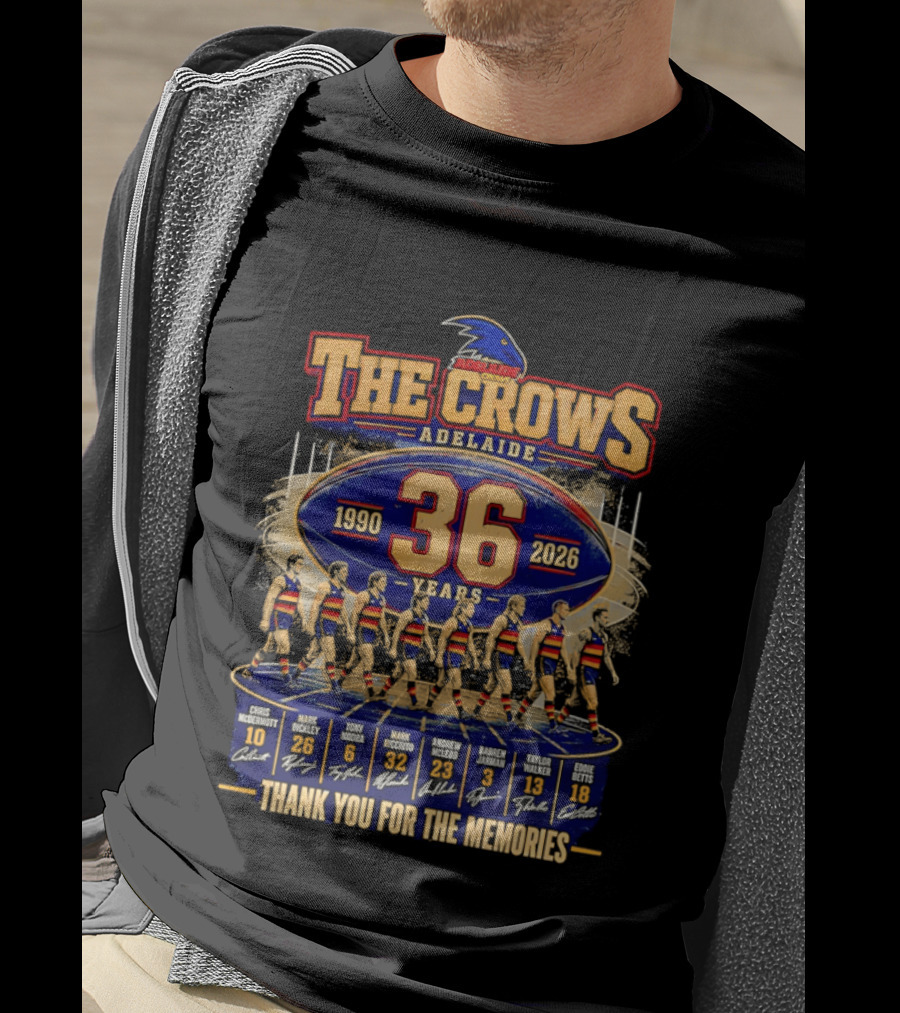 The Crows Adelaide 36 Years 1990 2026 Thank You For The Memories Players Signatures T-Shirt