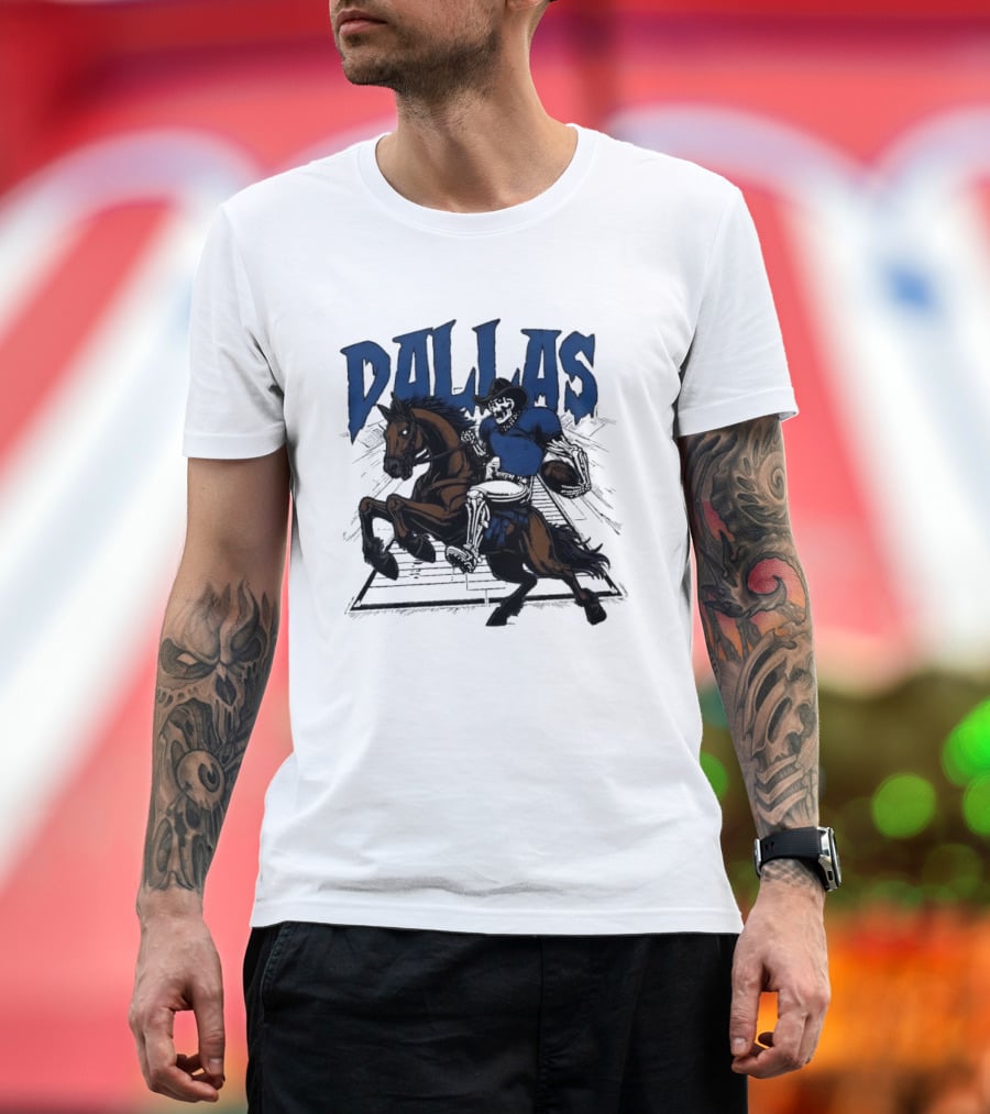 Dallas Cowboy Skeleton Riding Horse Playing Football T-Shirt
