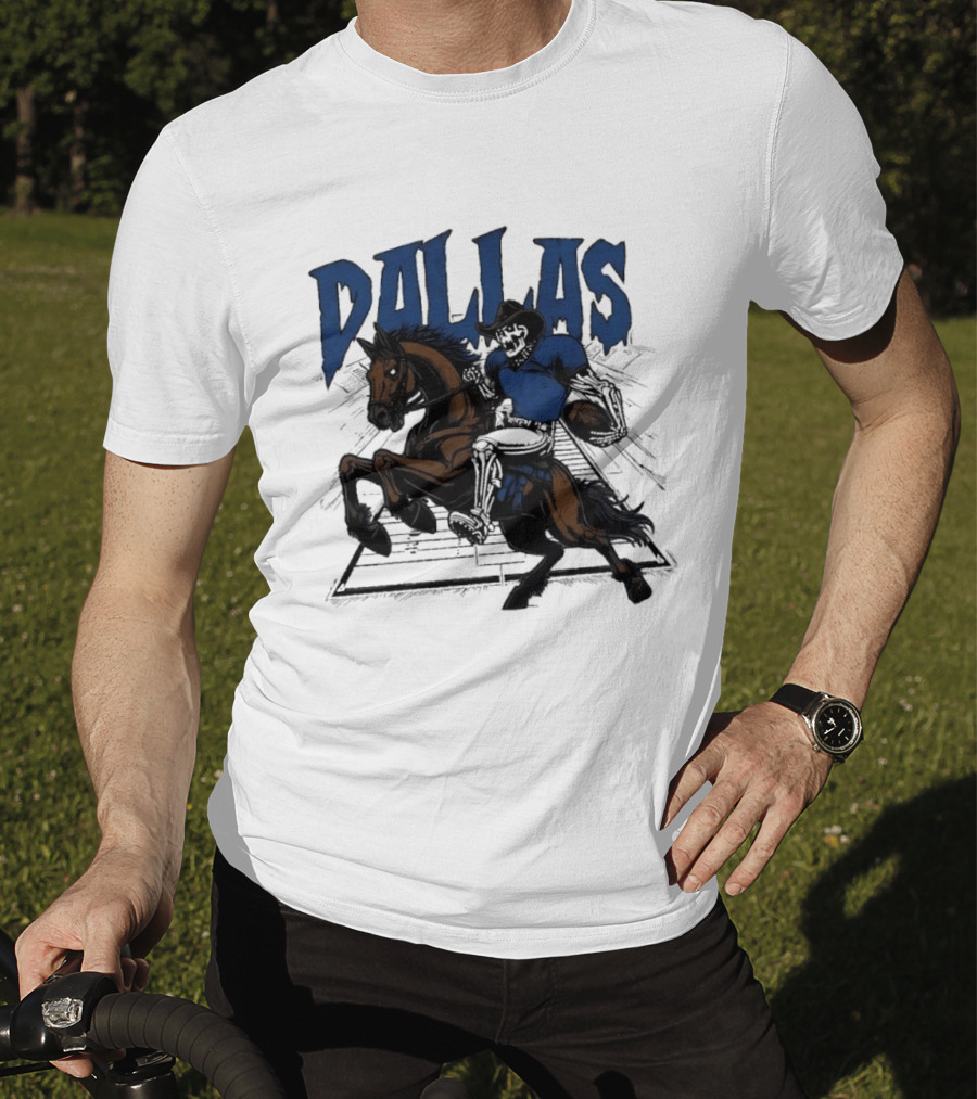 Dallas Cowboy Skeleton Riding Horse Playing Football T-Shirt