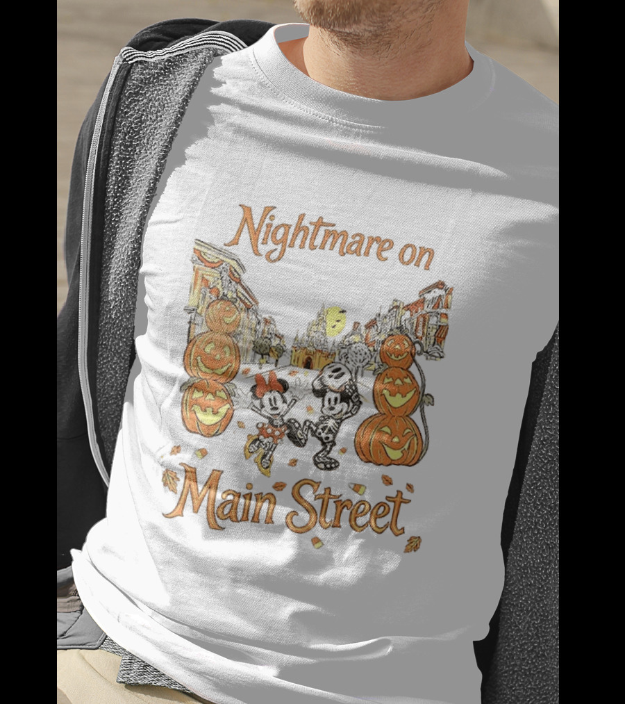 Disney Mickey And Minnie Mouse Halloween Nightmare On Main Street Pumpkins Autumn Fall T-Shirt