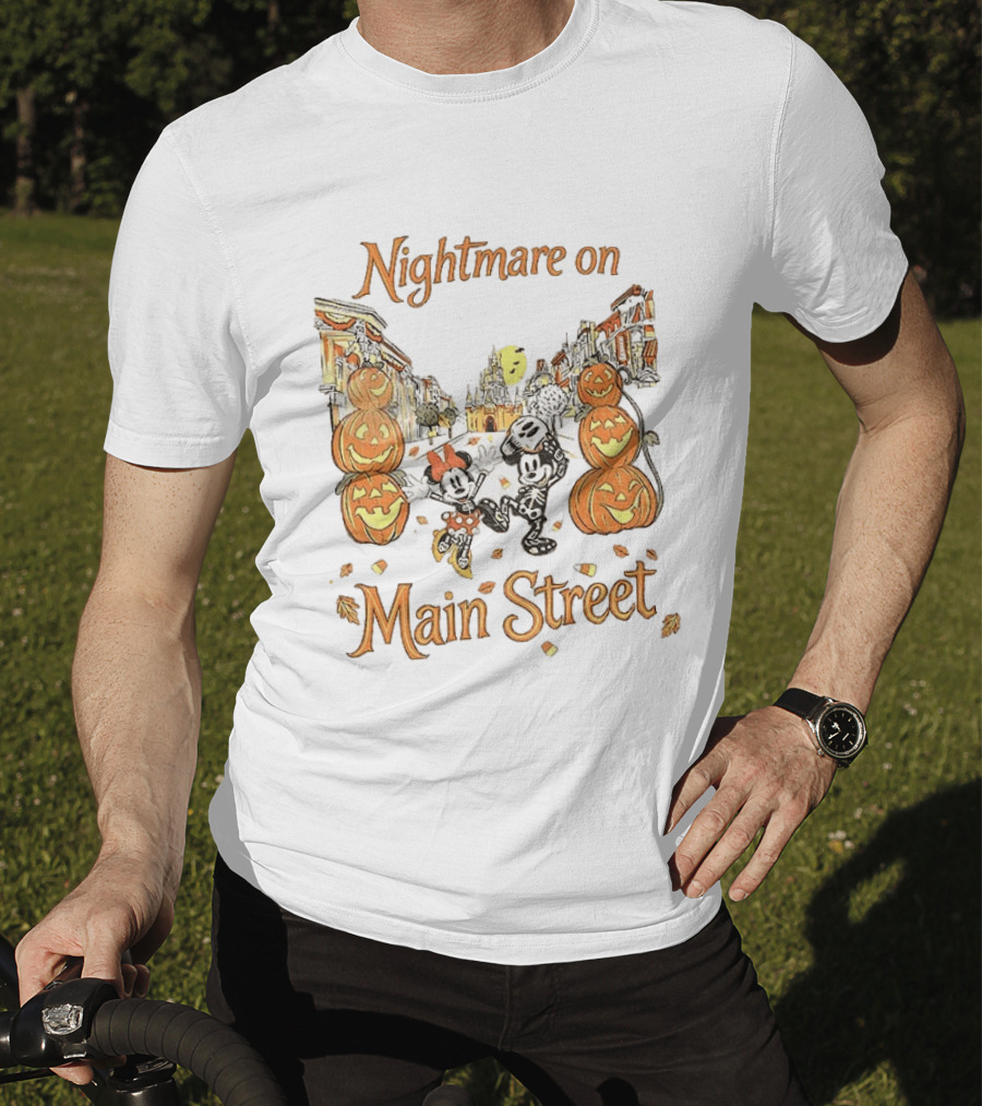 Disney Mickey And Minnie Mouse Halloween Nightmare On Main Street Pumpkins Autumn Fall T-Shirt