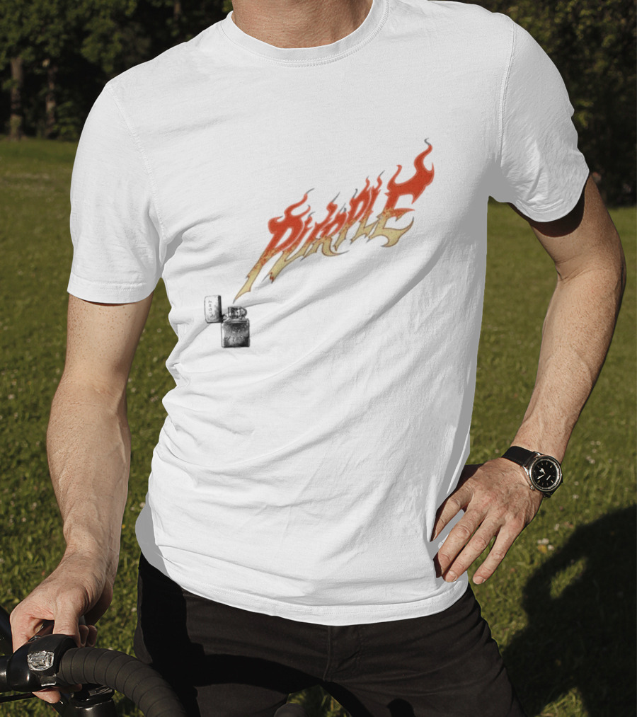 Purple Light My Fire Flame Zippo T-Shirt
