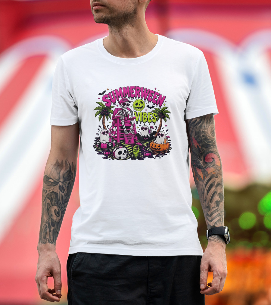 Summerween Vibes Halloween Skeleton Beach Party 2026 T-Shirt