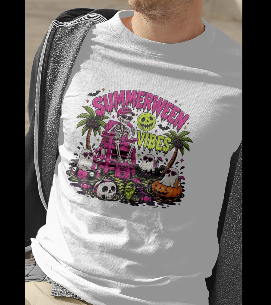 Summerween Vibes Halloween Skeleton Beach Party 2026 T-Shirt