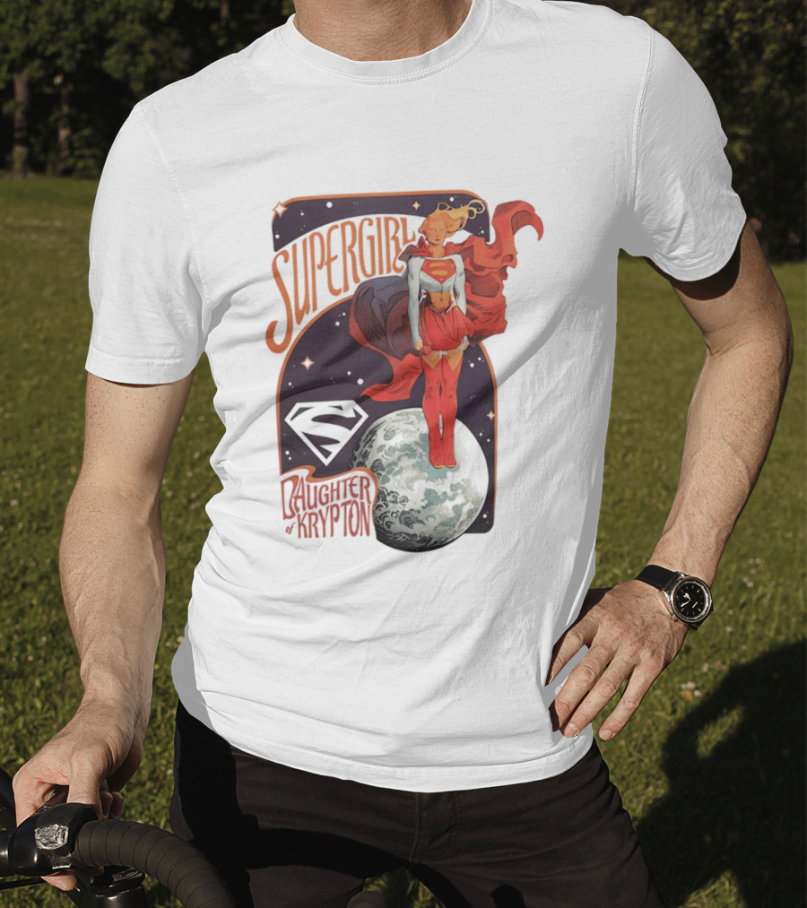Supergirl Daughter Of Krypton DC Comic Style Superhero Logo Moon Scene T-Shirt